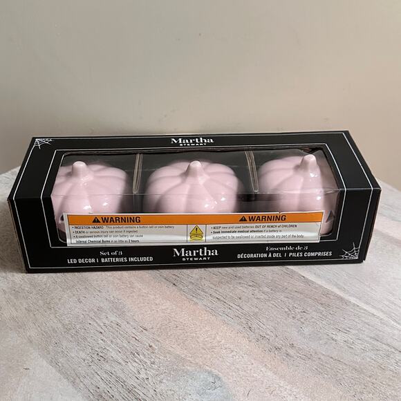 Set Of 3 Martha Stewart Pink Ceramic Led Light Up Jack O Lantern Pumpkins New - Picture 16 of 16